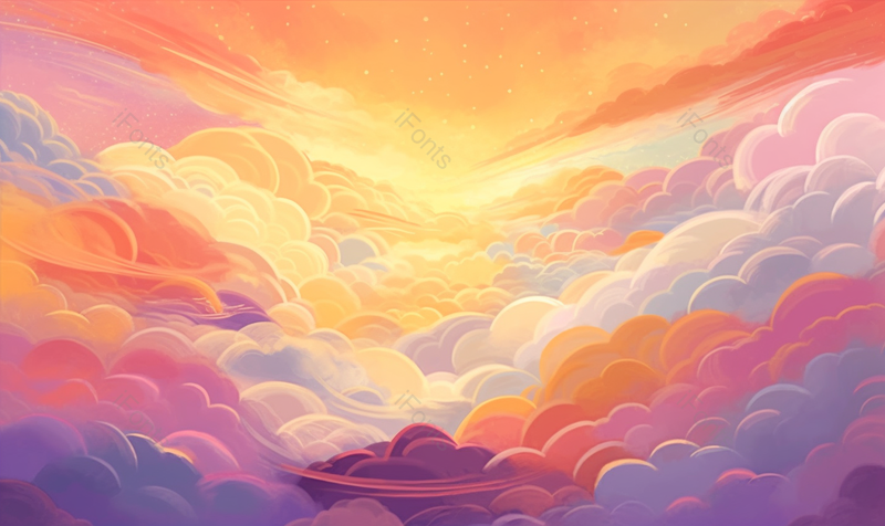 天空晚霞云层云朵唯美暖色调插画,插画/手绘图,插画/手绘图库,插画/手绘图下载,插画/手绘